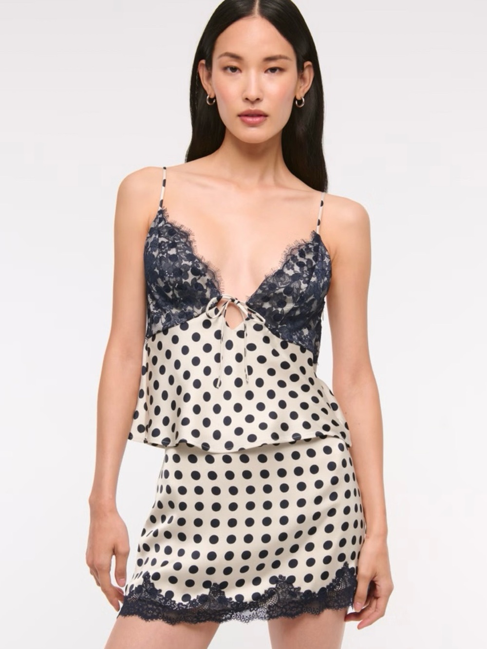 Abercrombie & Fitch Polka Dot Satin Lace Trim Mini Skirt Size XL